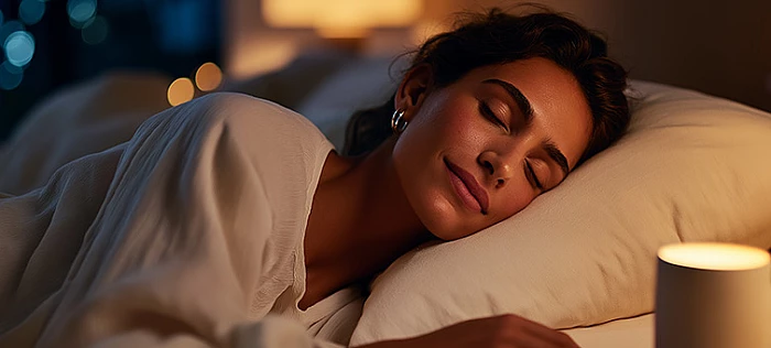Esti nyugalom a hálószobában – a pihentető alvás és a természetes megnyugvás pillanata.