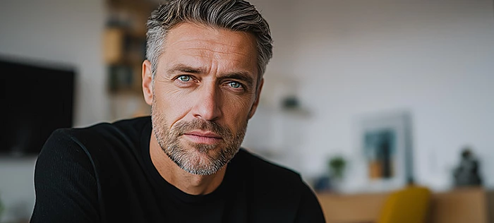 Érett férfi otthoni környezetben – férfi termékenység és biológiai egyensúly