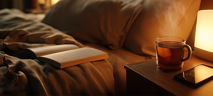 Nyugodt esti hangulat, az az esti rutin és a természetes alvás támogatásának szimbóluma.